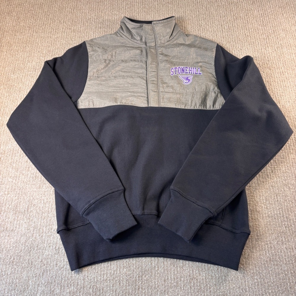 Champion Reverse Weave Stonehill College Snap Neck Pullover Black Silver Small